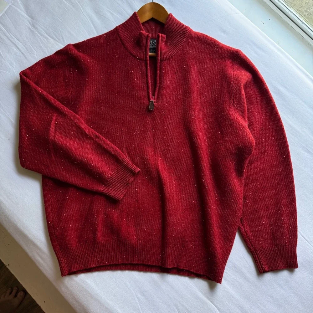 Jos. A. Bank Red Donegal Lambswool Blend Quarter Zip Sweater Mens Large Academia